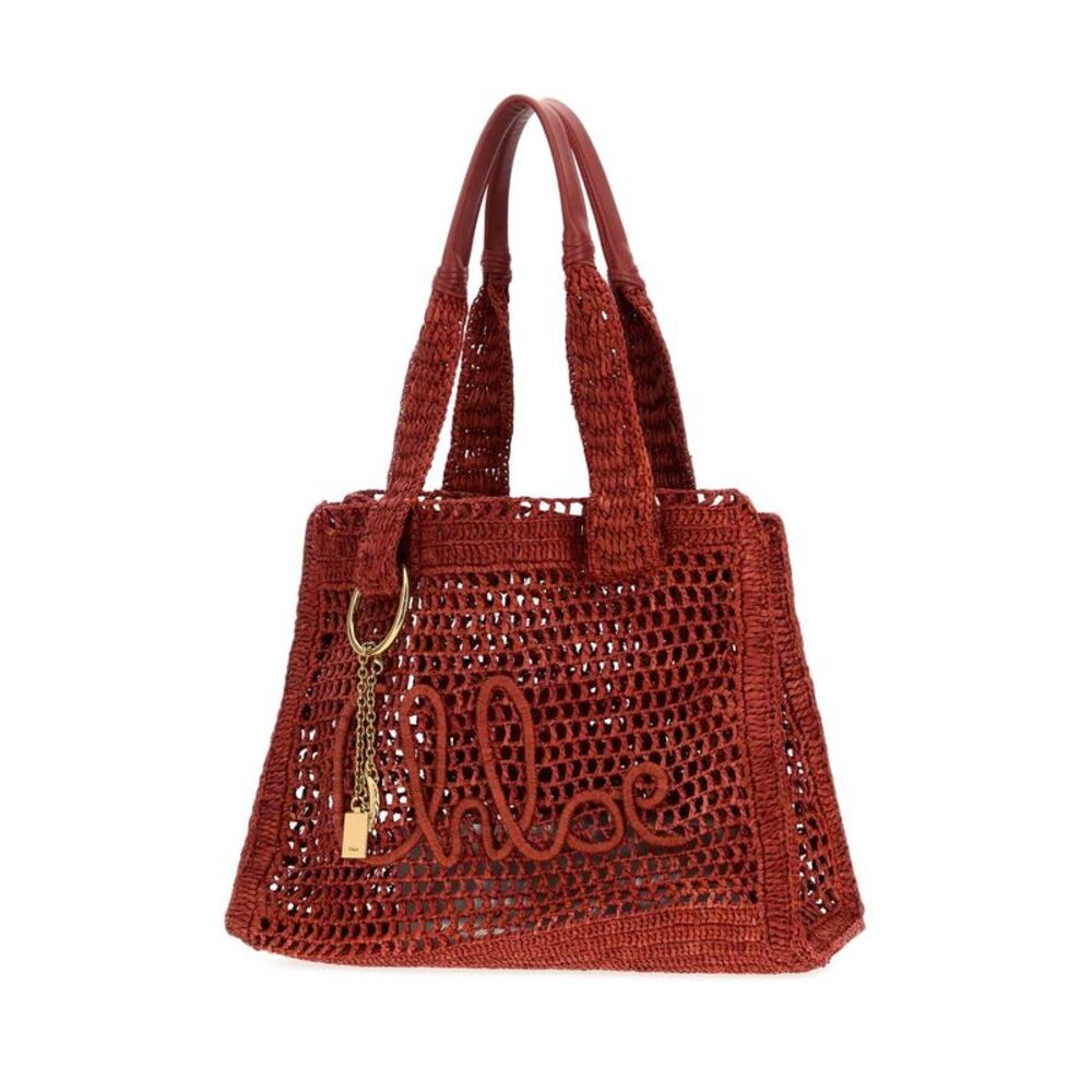 Chloe Women Red Raffia East-West Summer Banana Shopping Bag - Picture 2 of 2